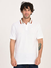 Men'S Solid White Slim Fit Polo T-Shirt