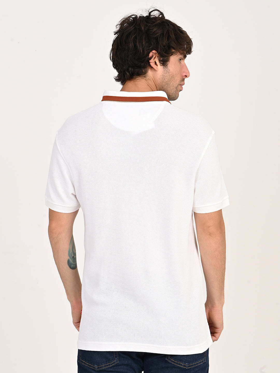 Men'S Solid White Slim Fit Polo T-Shirt