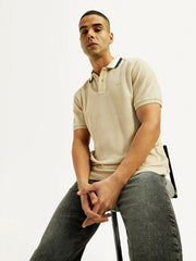 Men'S Solid Beige Slim Fit Polo T-Shirt