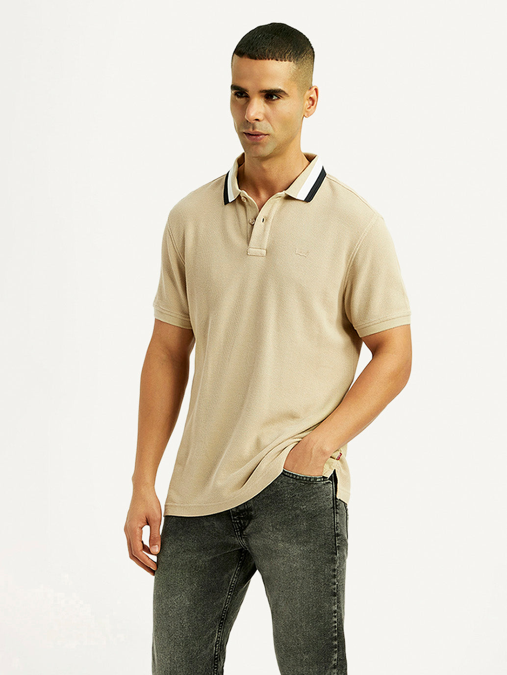 Men'S Solid Beige Slim Fit Polo T-Shirt