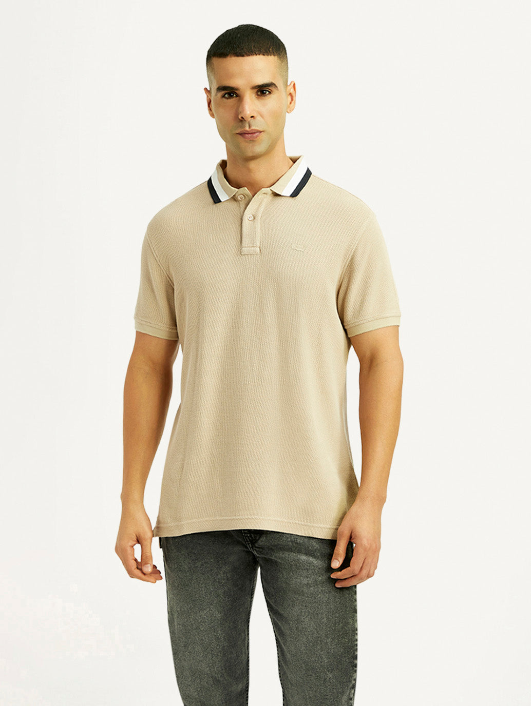 Men'S Solid Beige Slim Fit Polo T-Shirt