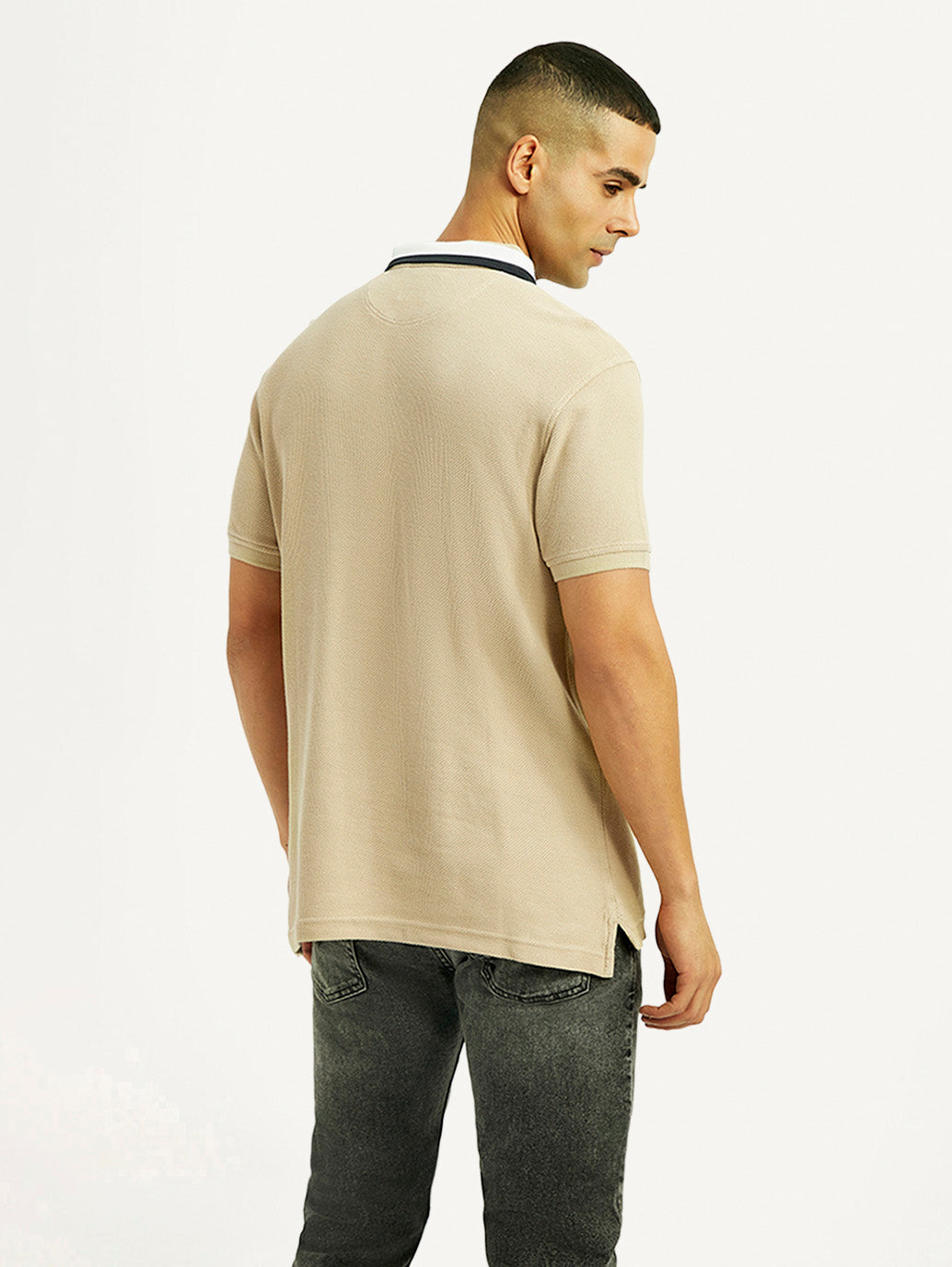 Men'S Solid Beige Slim Fit Polo T-Shirt