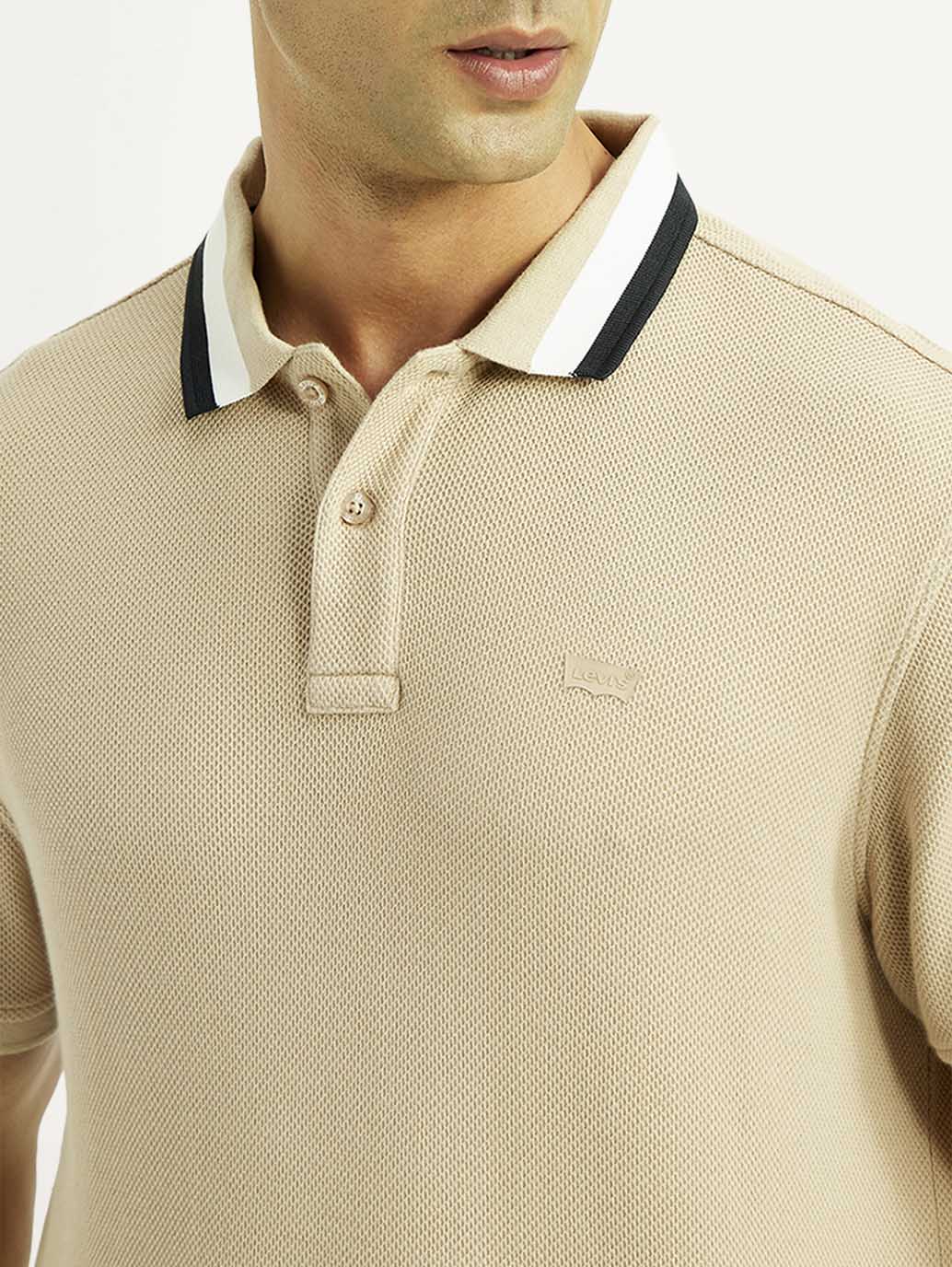Men'S Solid Beige Slim Fit Polo T-Shirt