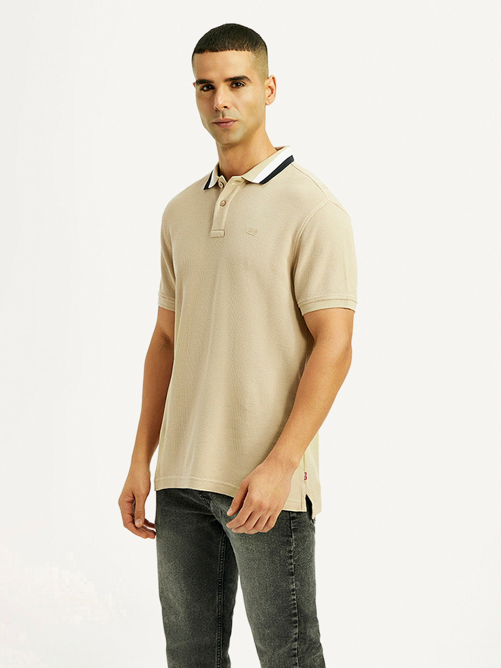 Men'S Solid Beige Slim Fit Polo T-Shirt