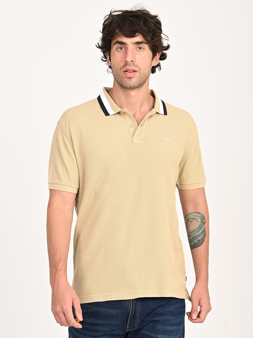 Men'S Solid Beige Slim Fit Polo T-Shirt