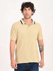 Men'S Solid Beige Slim Fit Polo T-Shirt