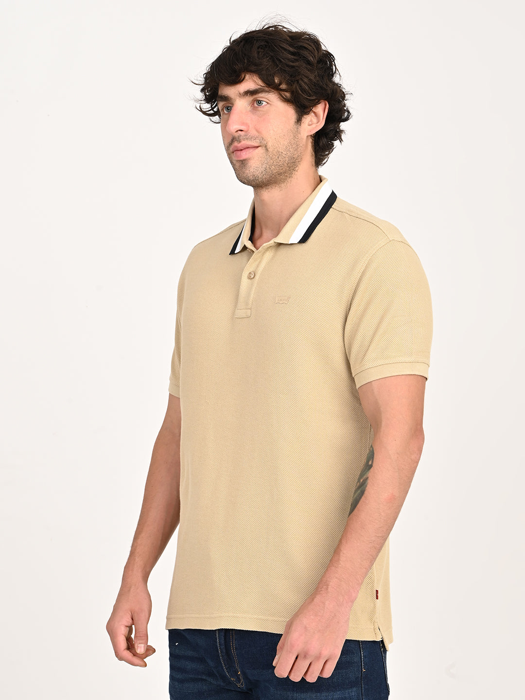Men'S Solid Beige Slim Fit Polo T-Shirt