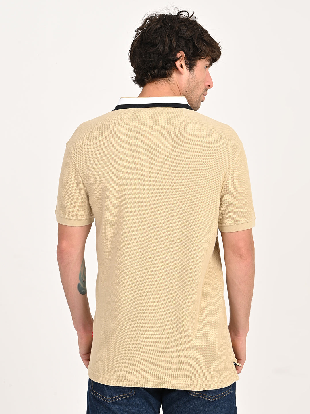 Men'S Solid Beige Slim Fit Polo T-Shirt