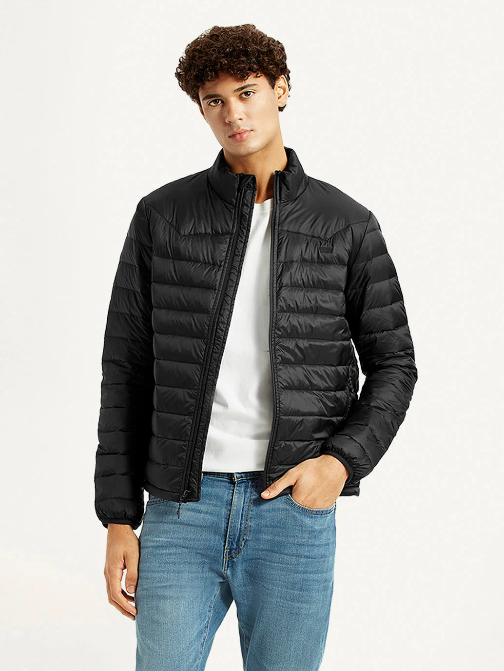 Men'S Quilted Black Slim Fit Puffer Jacket