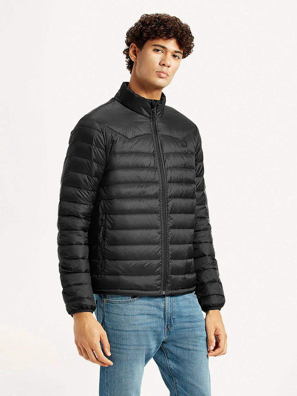 Men'S Quilted Black Slim Fit Puffer Jacket