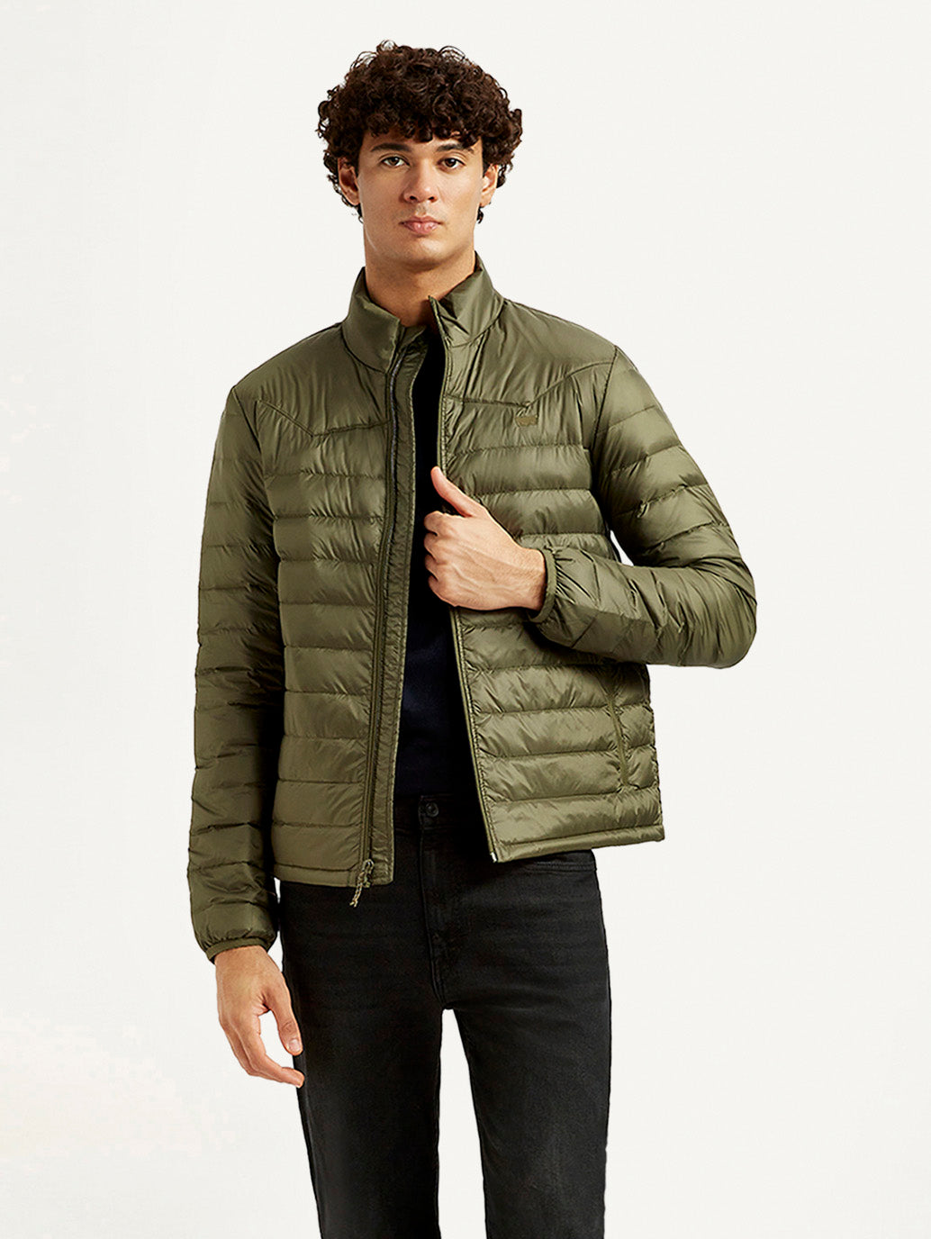 Men'S Quilted Olive Puffer Jacket - Goyalsons ShopMax
