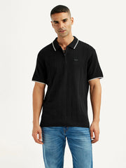 Men'S Self Design Black Slim Fit Polo T-Shirt - Goyalsons ShopMax