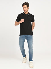 Men'S Self Design Black Slim Fit Polo T-Shirt - Goyalsons ShopMax