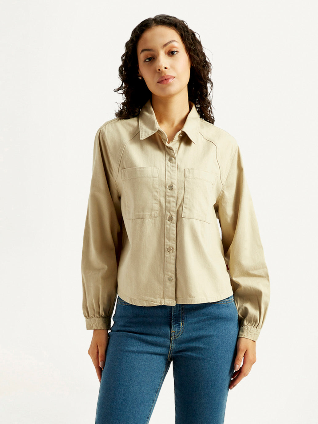 Women'S Solid Spread Collar Denim Shirt
