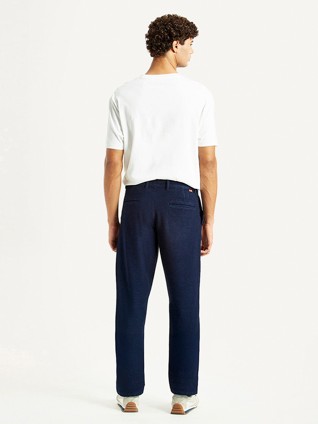 Men'S Navy Relaxed Straight Fit Mid Rise Corduroy Trousers