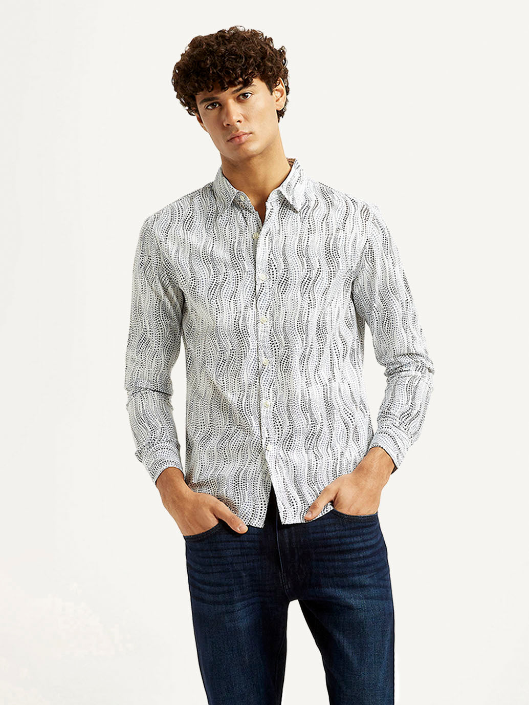 Men'S Abstract White Slim Fit Shirt