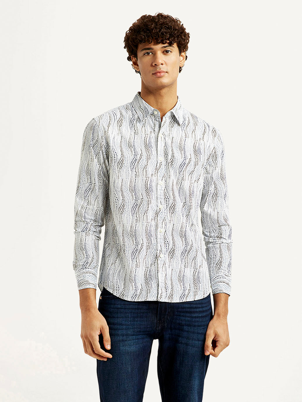 Men'S Abstract White Slim Fit Shirt