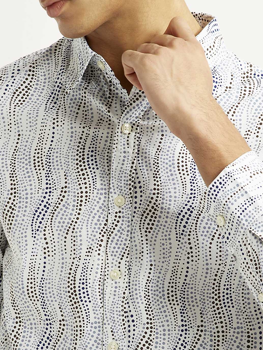 Men'S Abstract White Slim Fit Shirt
