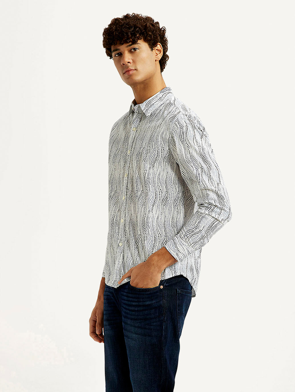 Men'S Abstract White Slim Fit Shirt