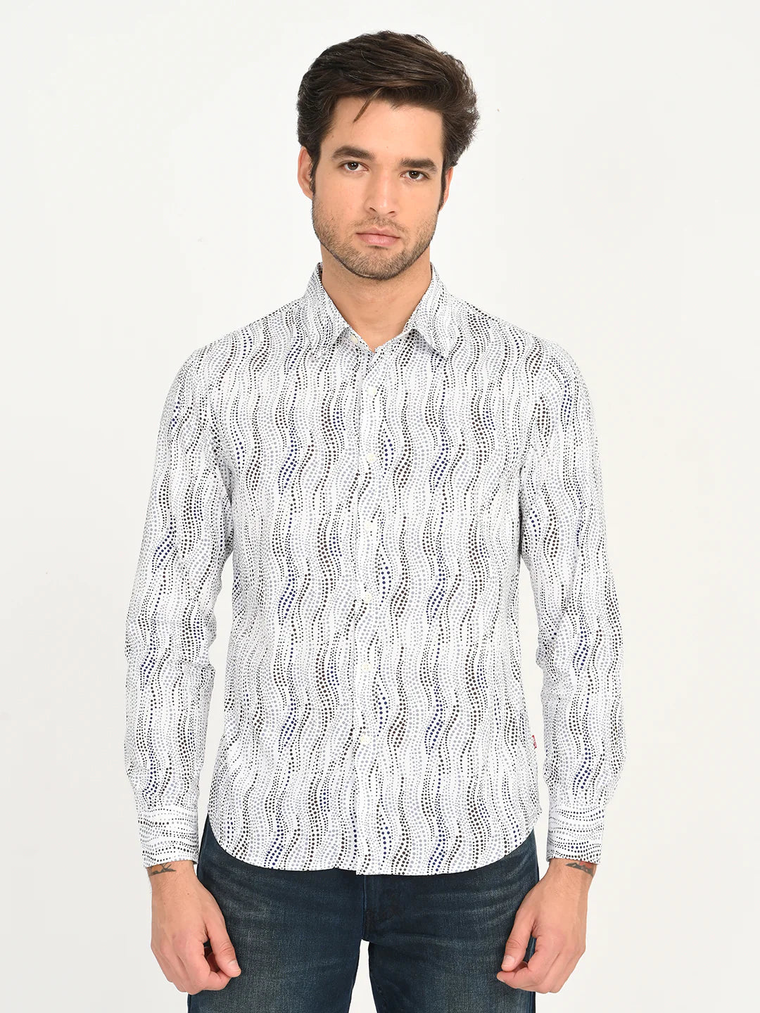 Men'S Abstract White Slim Fit Shirt