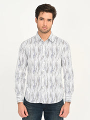Men'S Abstract White Slim Fit Shirt