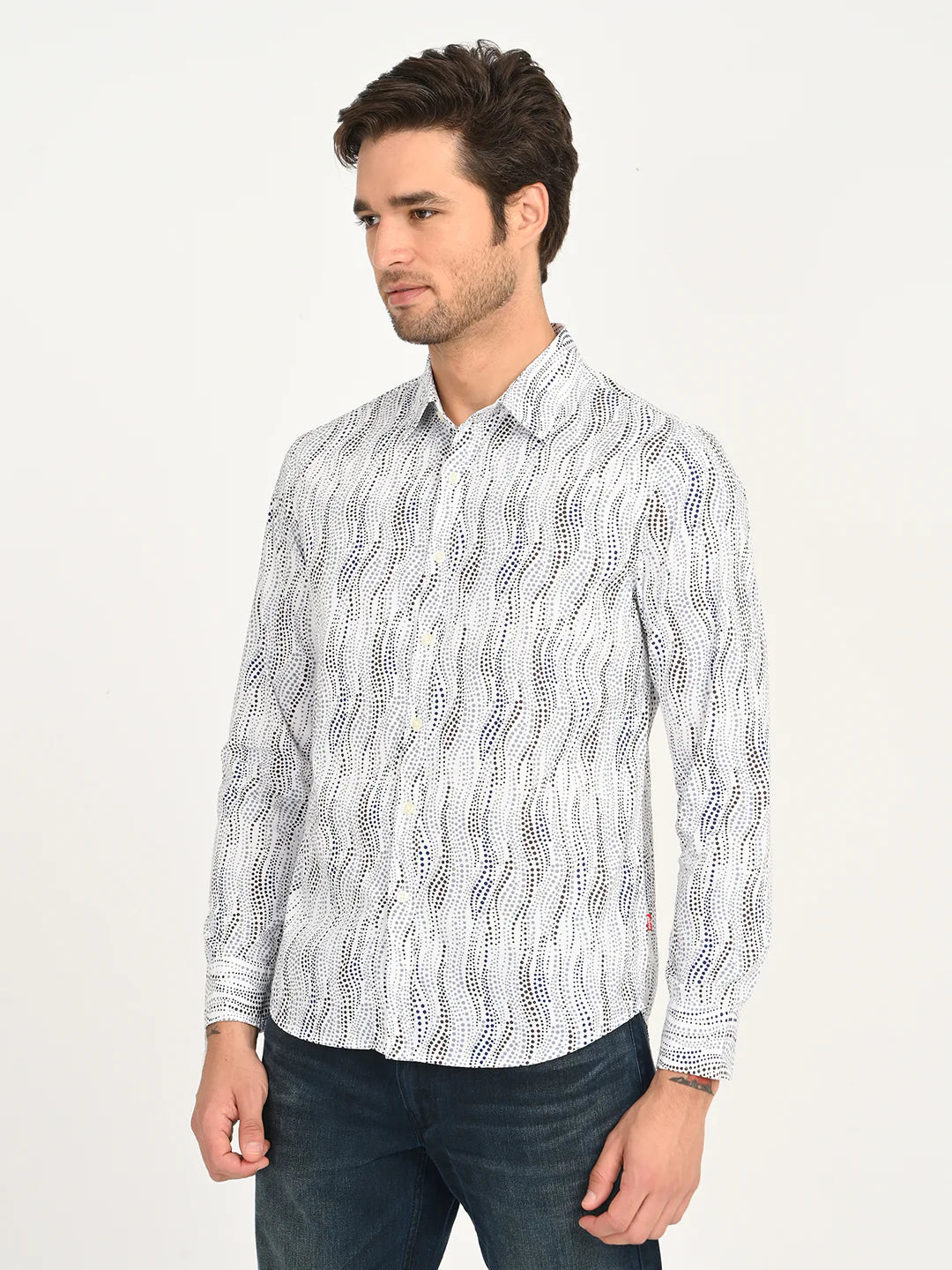 Men'S Abstract White Slim Fit Shirt