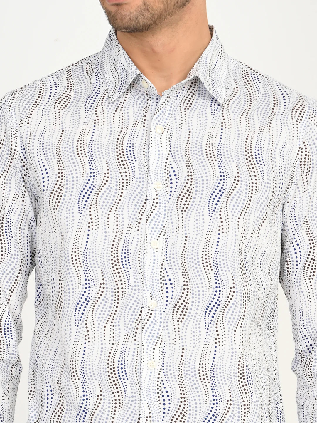 Men'S Abstract White Slim Fit Shirt