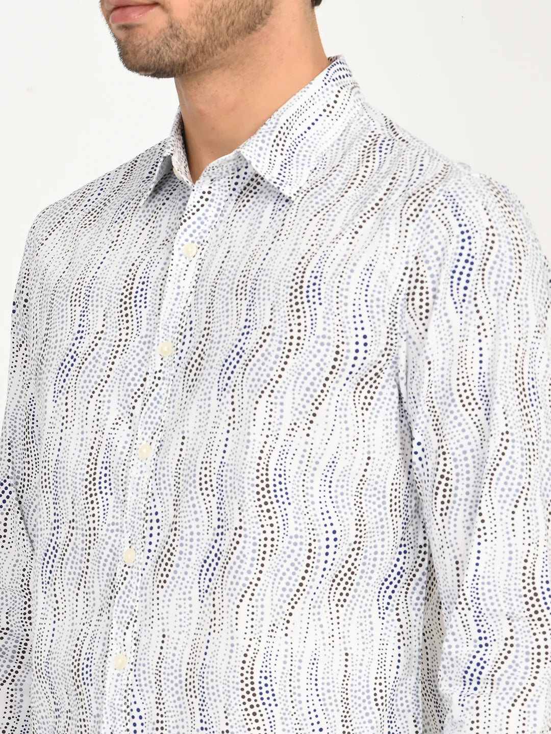 Men'S Abstract White Slim Fit Shirt