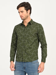 Men'S Abstract Olive Slim Fit Shirt