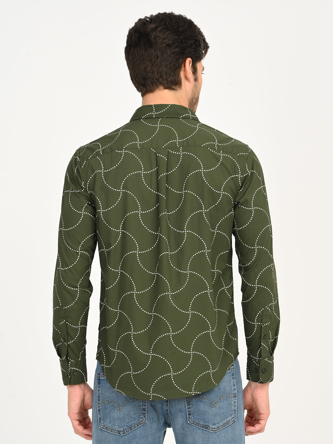 Men'S Abstract Olive Slim Fit Shirt