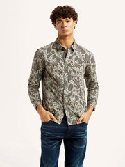 Men'S Printed Khaki Slim Fit Shirt - Goyalsons ShopMax