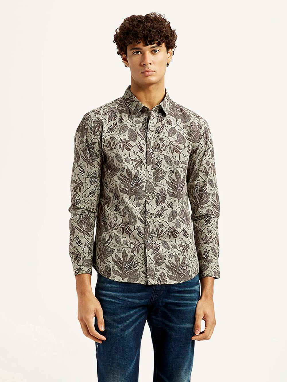 Men'S Printed Khaki Slim Fit Shirt - Goyalsons ShopMax