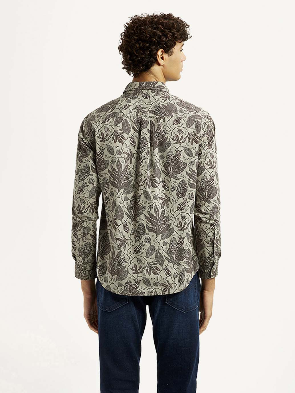 Men'S Printed Khaki Slim Fit Shirt - Goyalsons ShopMax