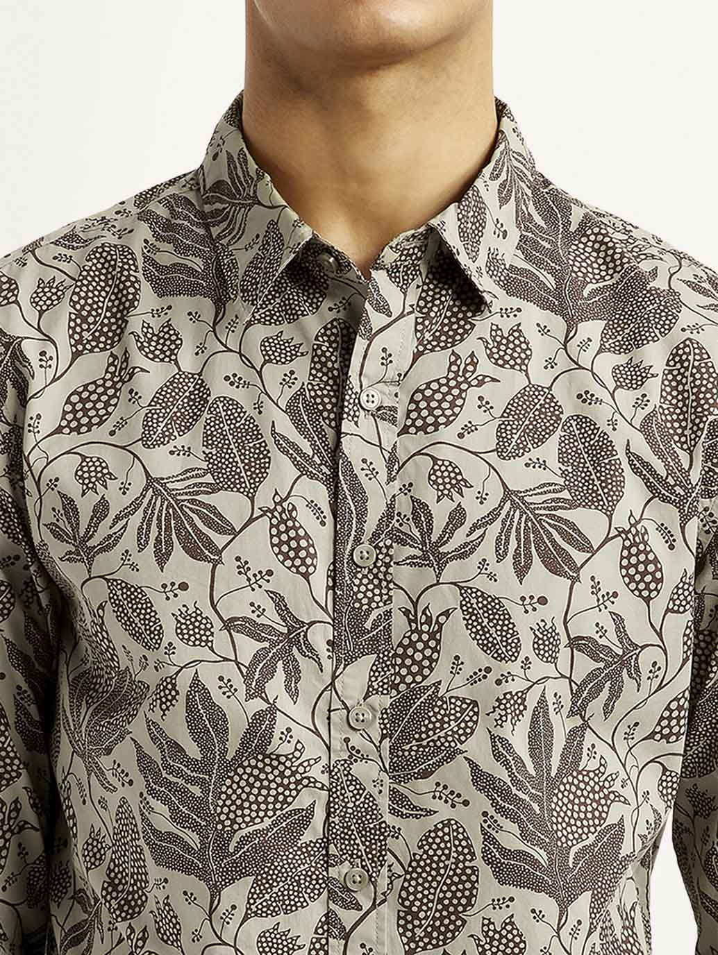 Men'S Printed Khaki Slim Fit Shirt - Goyalsons ShopMax
