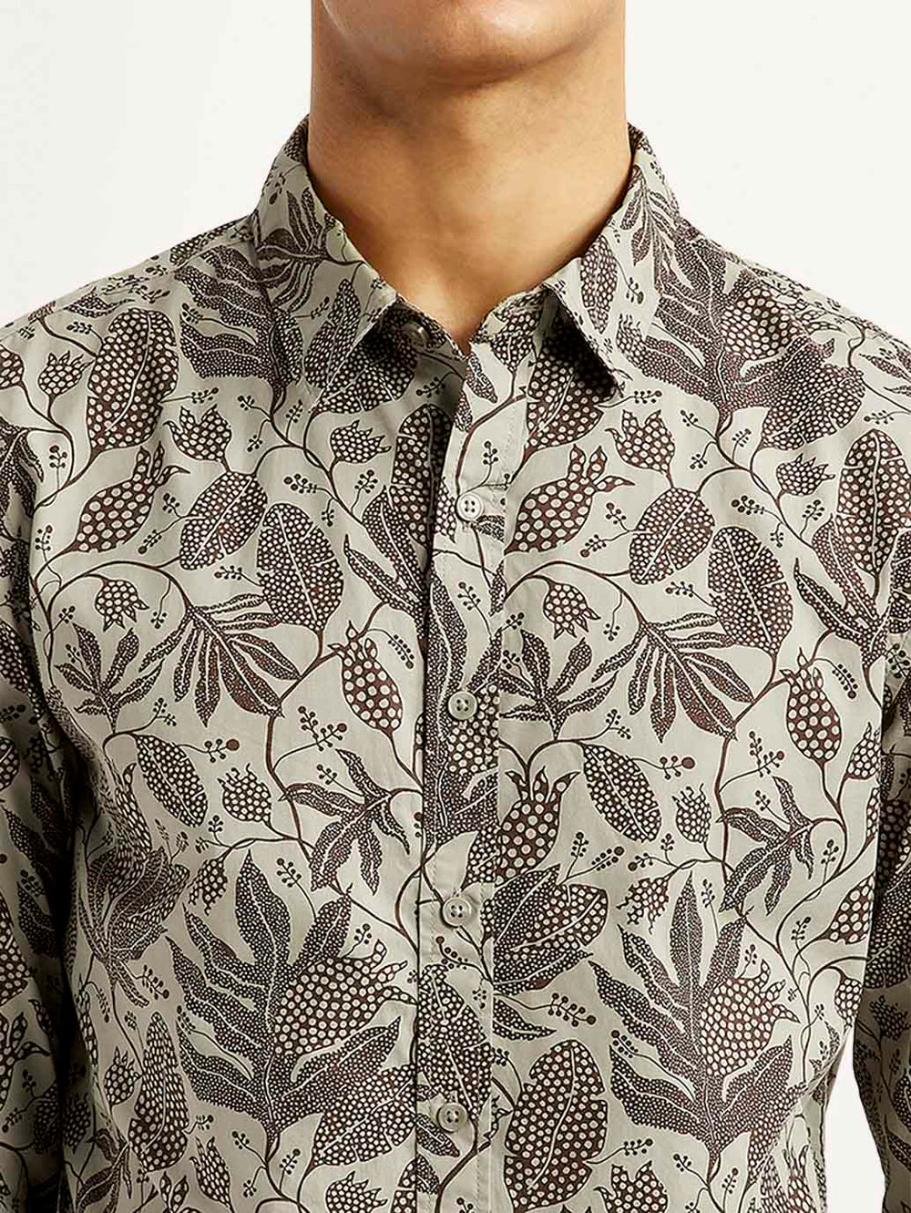 Men'S Printed Khaki Slim Fit Shirt - Goyalsons ShopMax