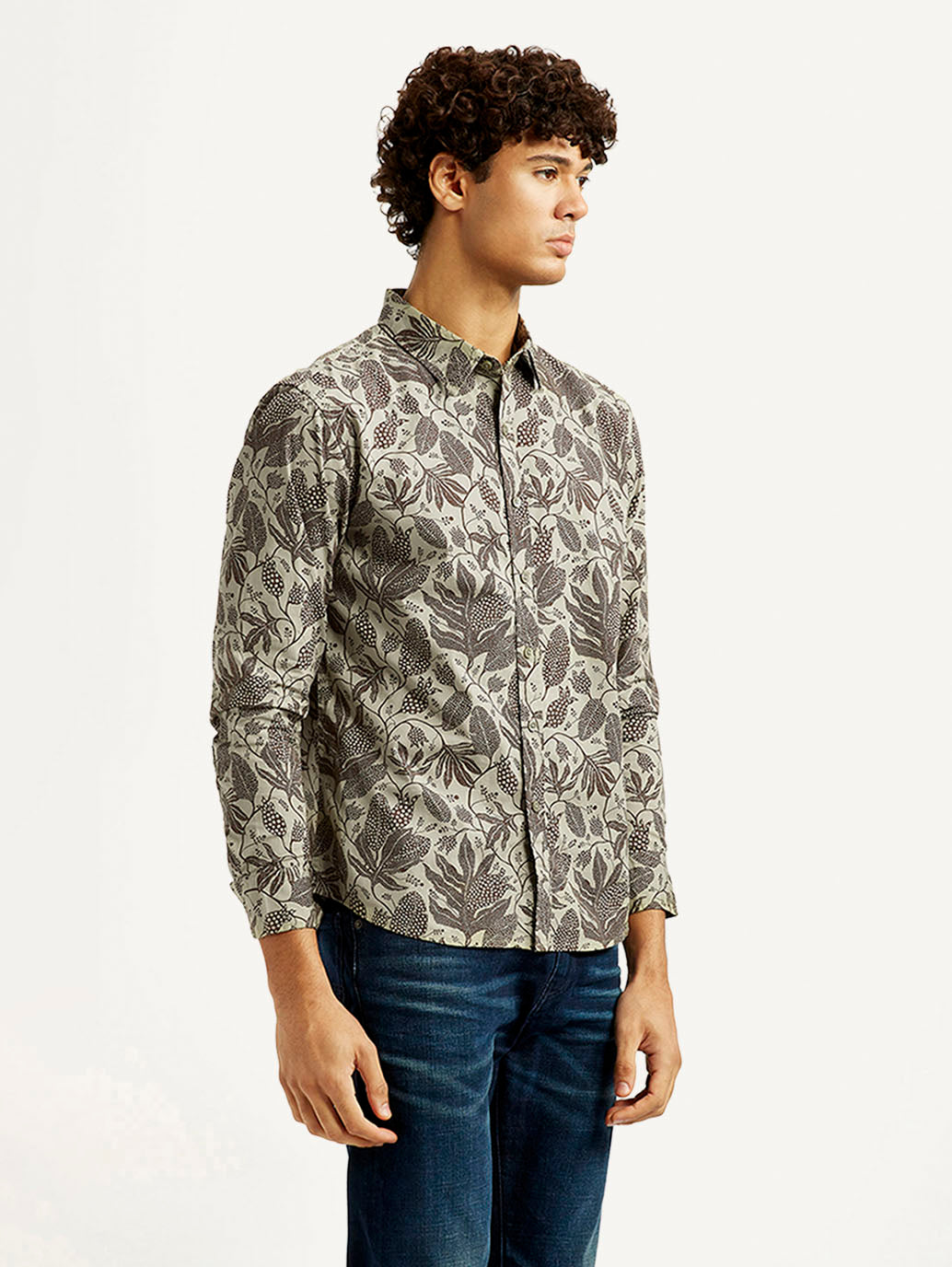 Men'S Printed Khaki Slim Fit Shirt - Goyalsons ShopMax