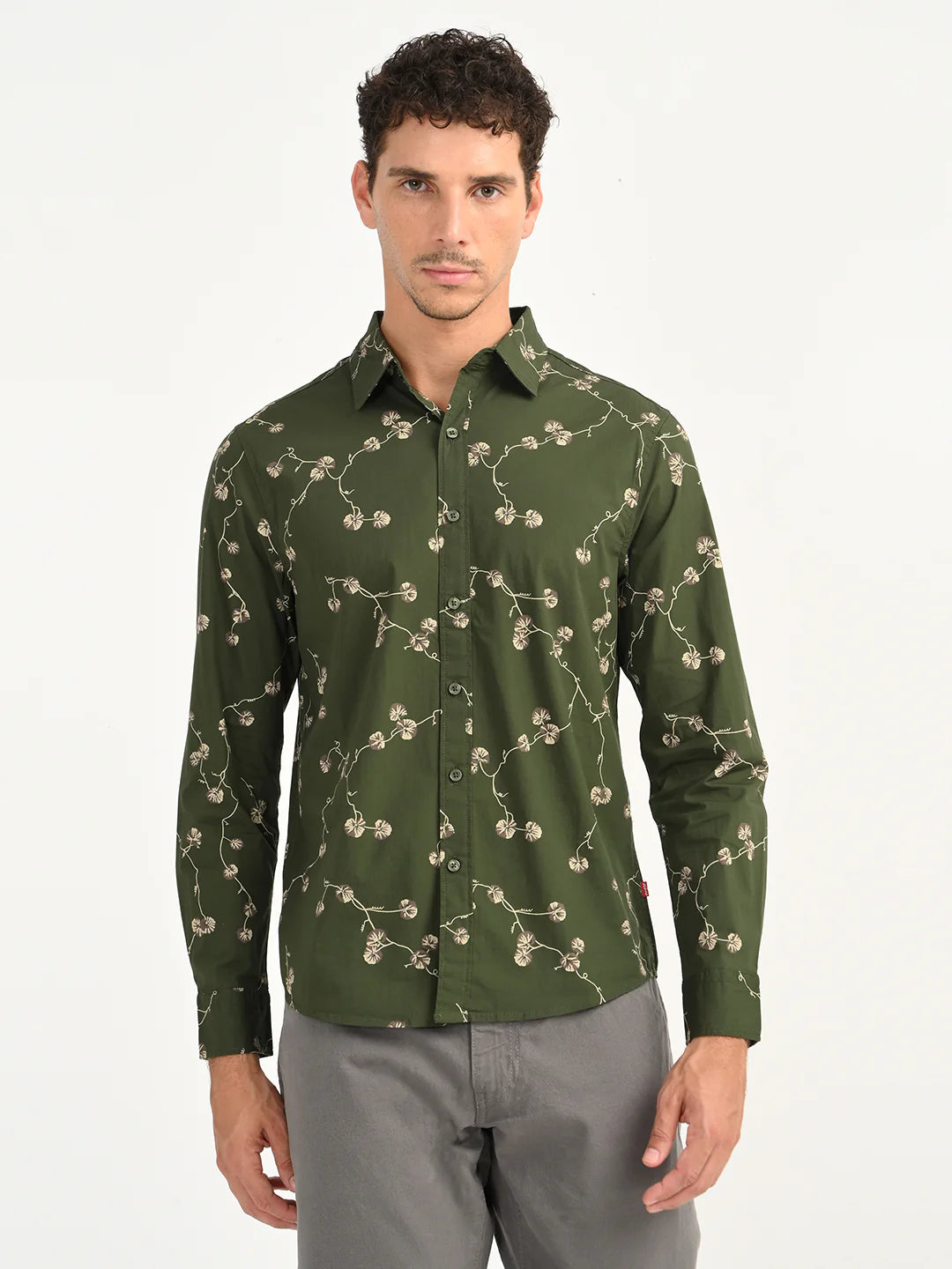 Men'S Floral Green Slim Fit Shirt