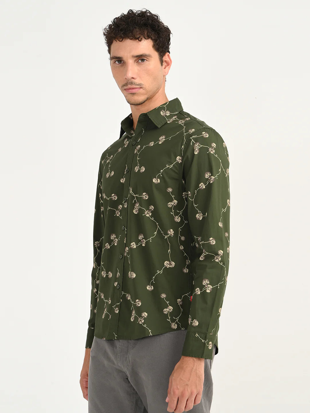 Men'S Floral Green Slim Fit Shirt