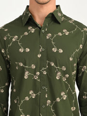 Men'S Floral Green Slim Fit Shirt