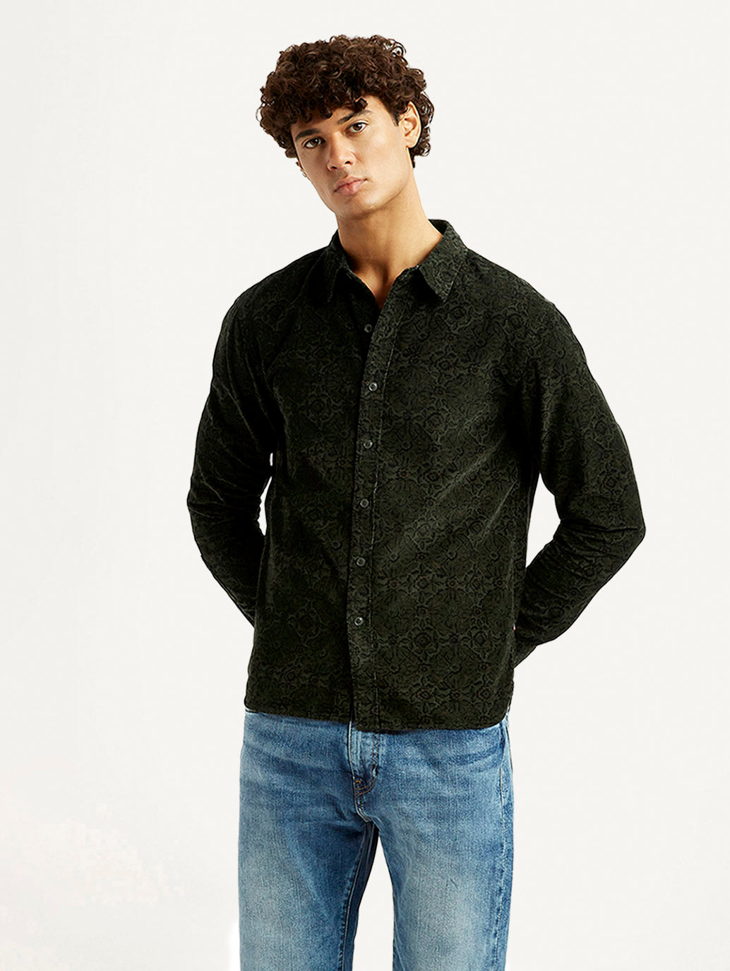 Men'S Jacquard Print Slim Fit Corduroy Shirt