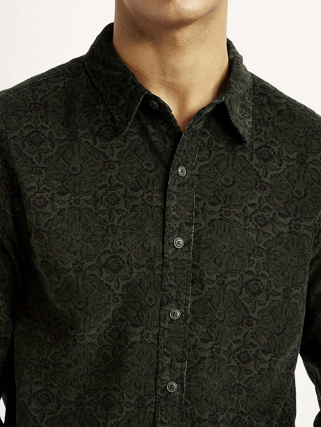 Men'S Jacquard Print Slim Fit Corduroy Shirt