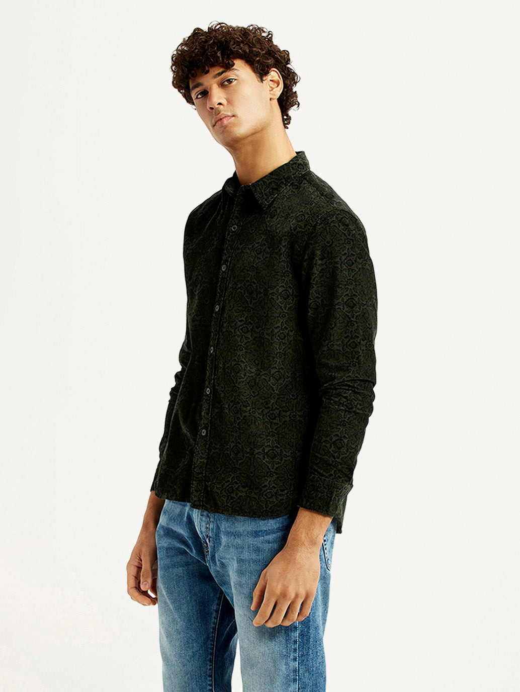 Men'S Jacquard Print Slim Fit Corduroy Shirt
