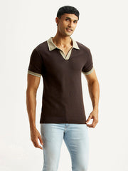 Levi's men's colorblock brown polo T-shirt with long sleeves, casual upper wear for men, front view image.