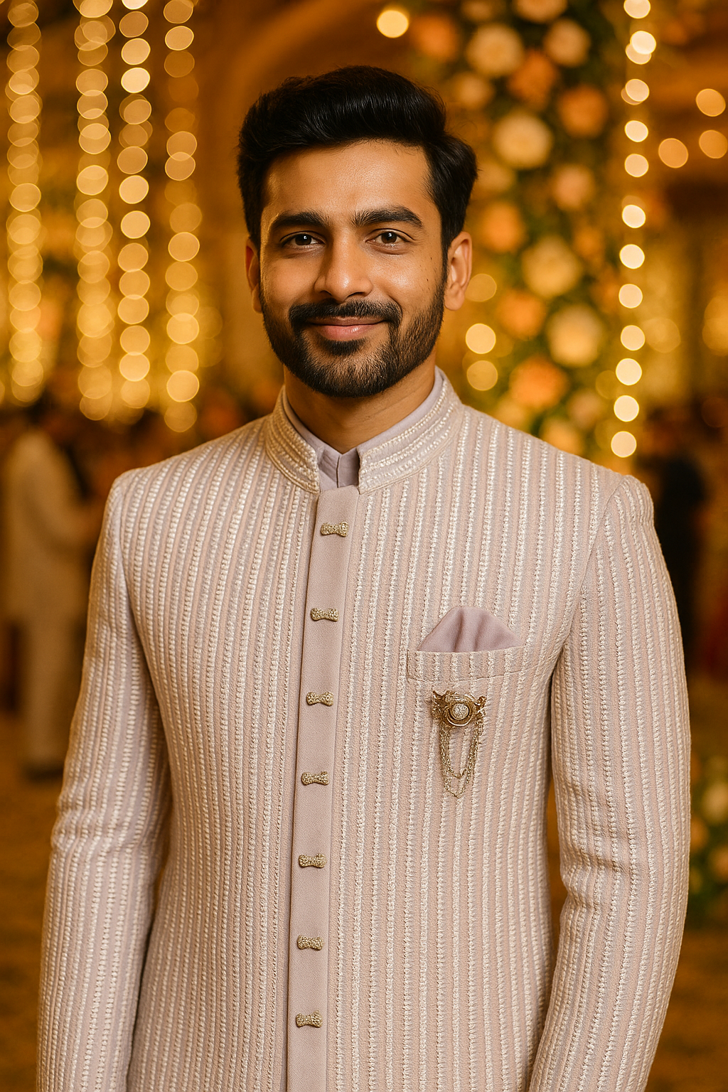 ? Elegant Ivory & Lavender Embroidered 3-Piece Sherwani Set  Perfect for Weddings & Festive Occasions ?