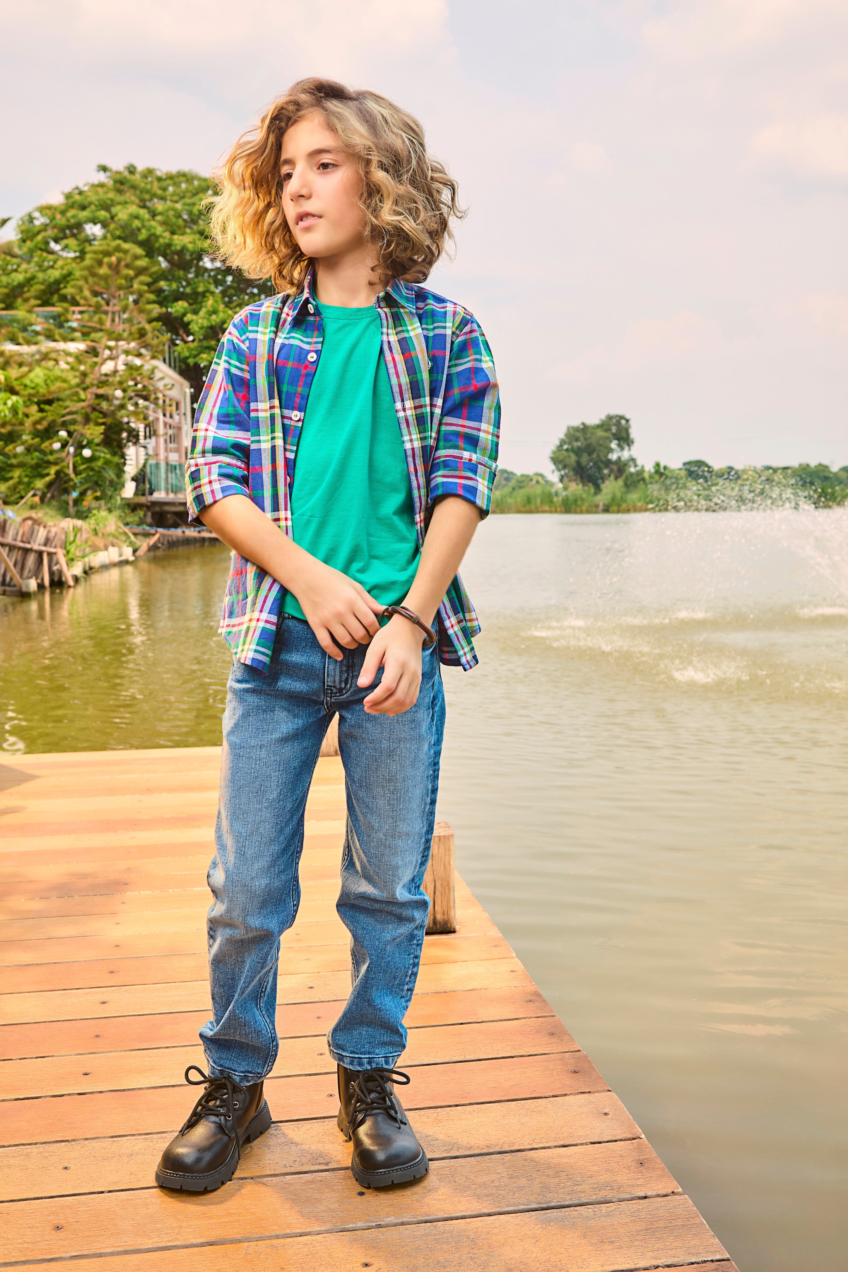 RUFF BOYS SHIRT F/S SB-09103 R.BLUE