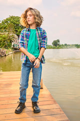 RUFF BOYS SHIRT F/S SB-09103 R.BLUE