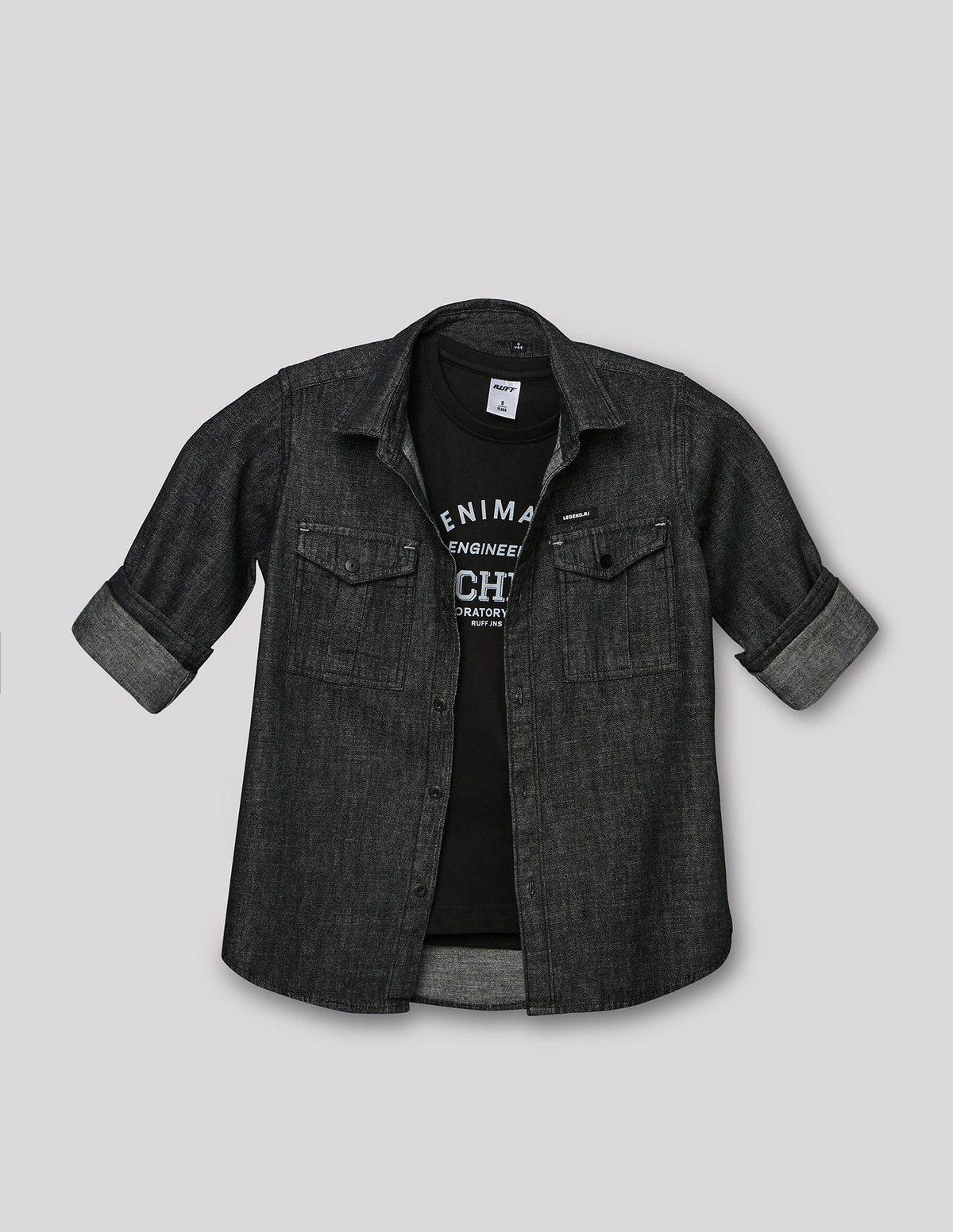 RUFF BOYS SHIRT F/S SB-09120 BLACK