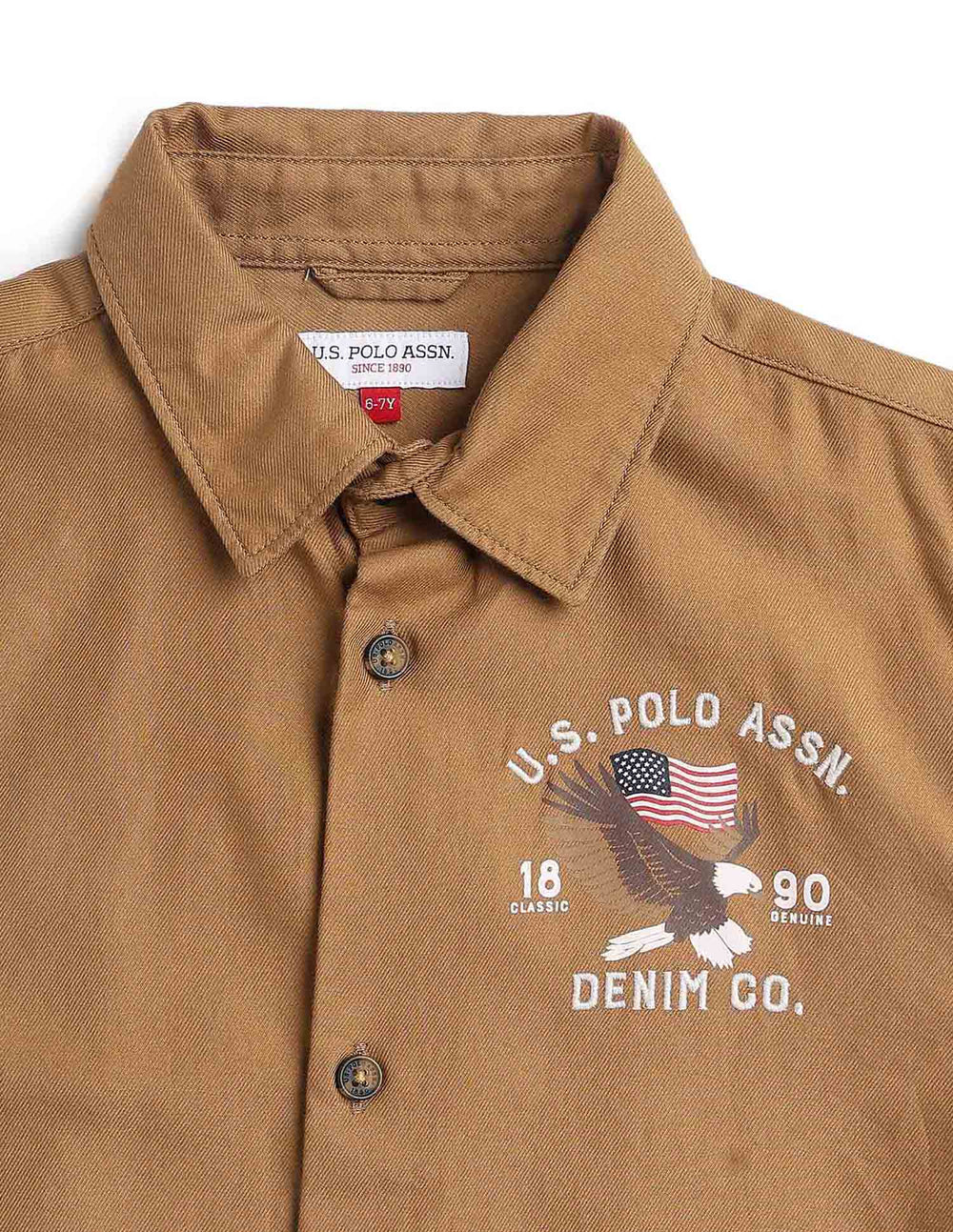 U.S. Polo Kids boys shirt in light blue with collar and button-up front, casual style for boys.