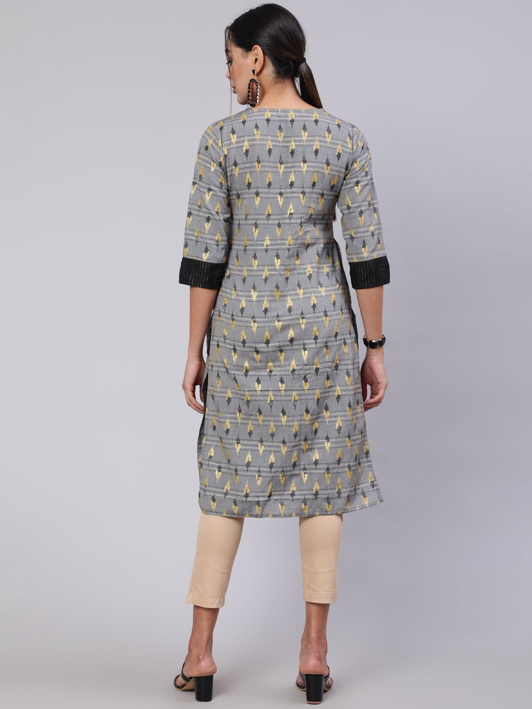 Grey Self Weaved Ikat Straight Kurta