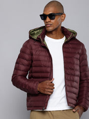 Men'S Quilted Maroon Hooded Puffer Jacket